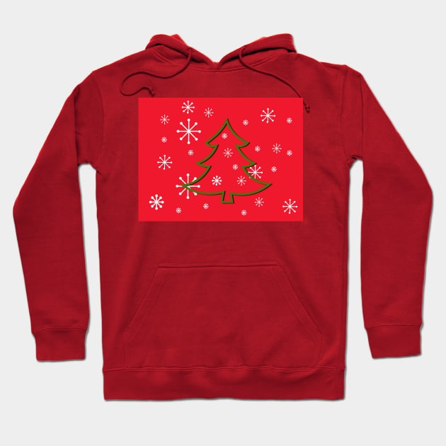 christmas tree on a red background Hoodie by illustrations-boom